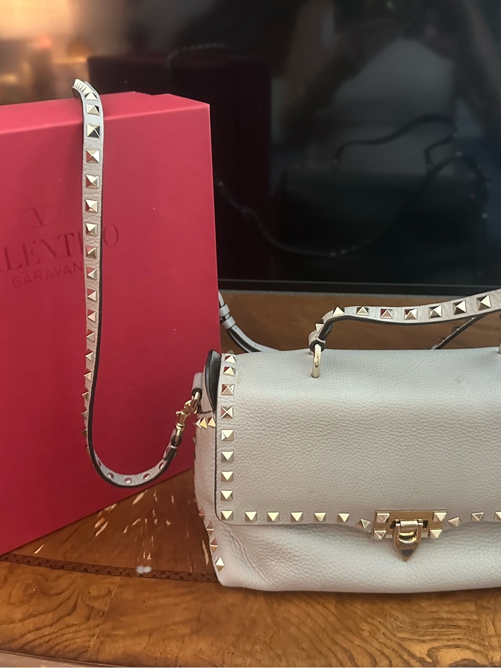 Pebbled Taupe Stud-Embellished Shoulder Bag
